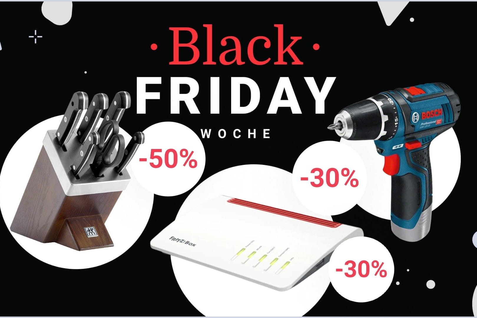 Black Friday Woche 2022: Das sind die besten Angebote von AVM, Bosch Professional und Zwilling.