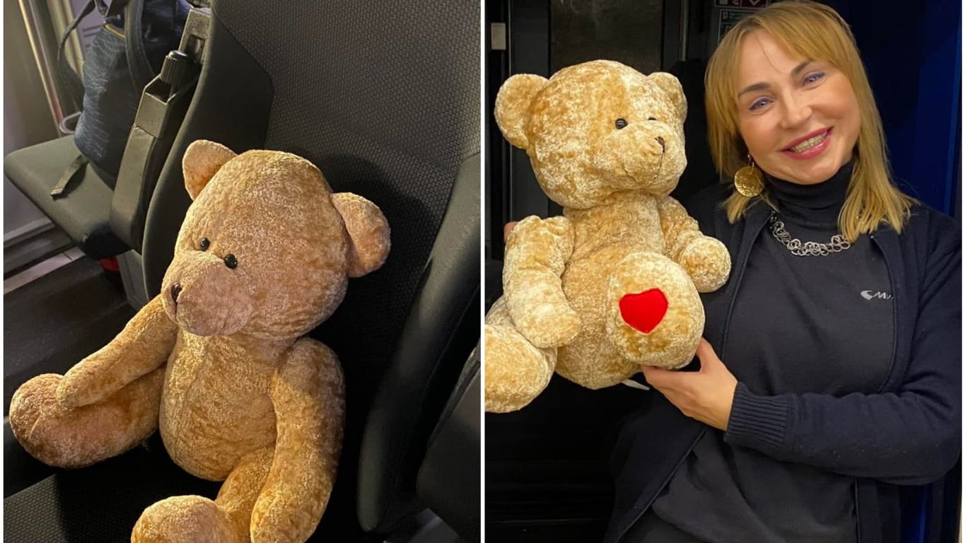 Ein vergessener Teddy saß allein auf einer Bank im U-Bahnhof Maillingerstraße.