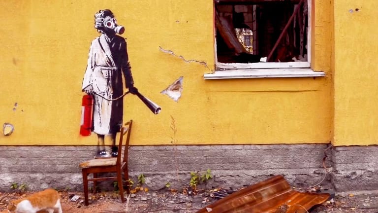 Ein Werk des Streetart-Künstlers Banksy in der Ukraine