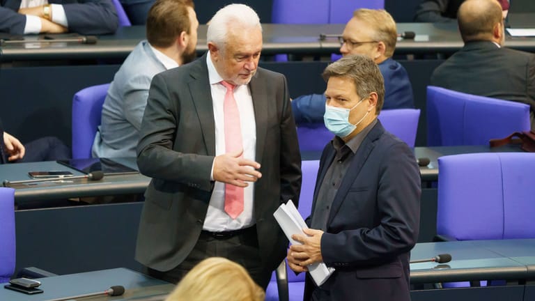 Wolfgang Kubicki spricht mit Robert Habeck im Bundestag: Der FDP-Vize hat die Zusammenarbeit mit den Grünen in der Koalition kritisiert.