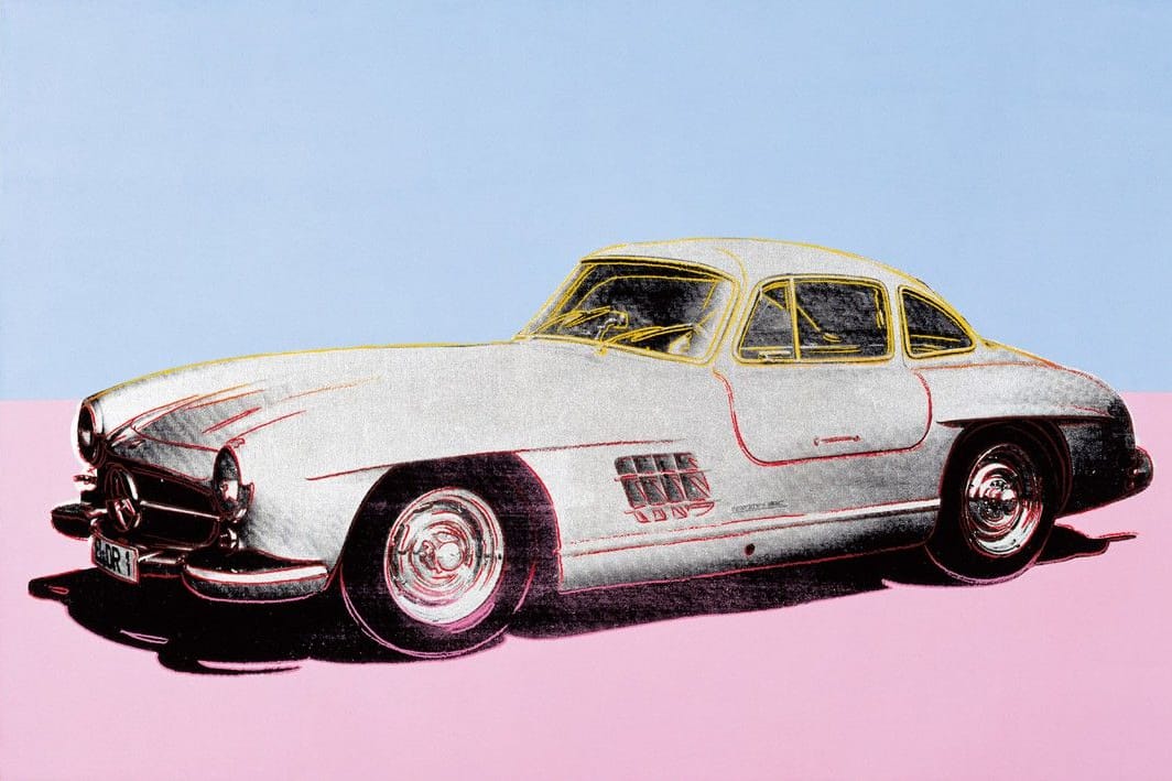 Mercedes-Benz 300 SL Coupé: 1986 beauftragte Daimler-Benz Andy Warhol mit Kunstwerken die Geschichte des Automobils zu erzählen.