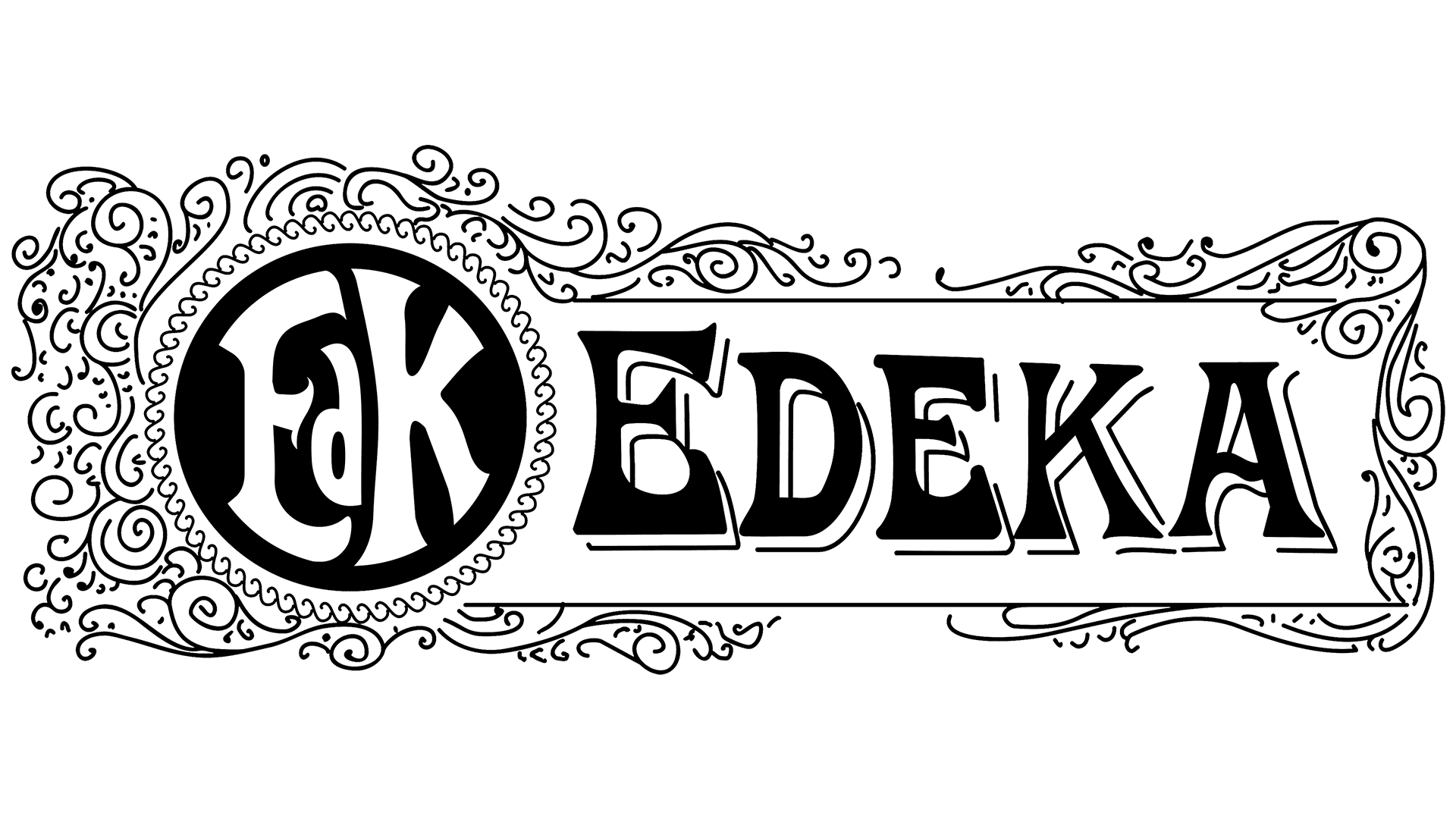 Edeka-Logo aus dem Jahr 1911: Das Warenzeichen Edeka wurde 1911 offiziell eingetragen. Die ursprüngliche Abkürzung und der neue vollständige Name wurde im ersten Edeka-Logo kombiniert. Das Kürzel "EdK" steht in einem Kreis. Viele Schnörkel und dekorative Details verzieren das Zeichen.