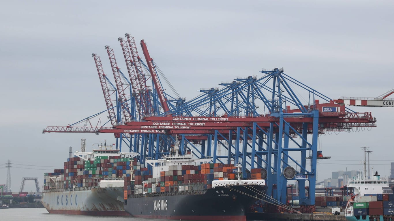 Containerschiffe im Hamburg Hafen (Archivbild): Das Hafengeschäft schrumpfte im dritten Quartal.