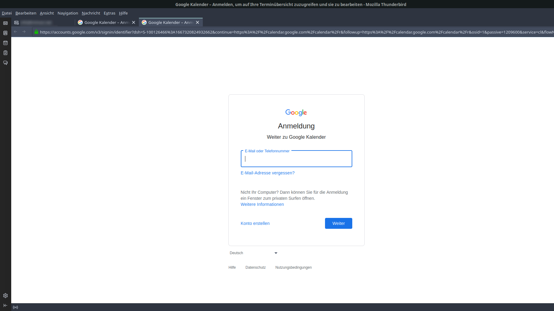 Unter Thunderbird loggen Sie sich ähnlich wie im Browser im Google-Konto ein.