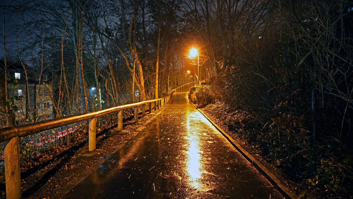 Ein Weg ist nur schlecht beleuchtet (Symbolbild): Viele Menschen fürchten sich auf dunklen Wegen.