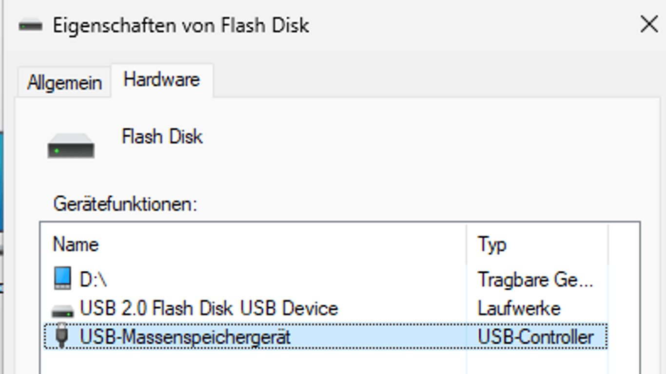 Eigenschaften eines USB-Massenspeichergeräts