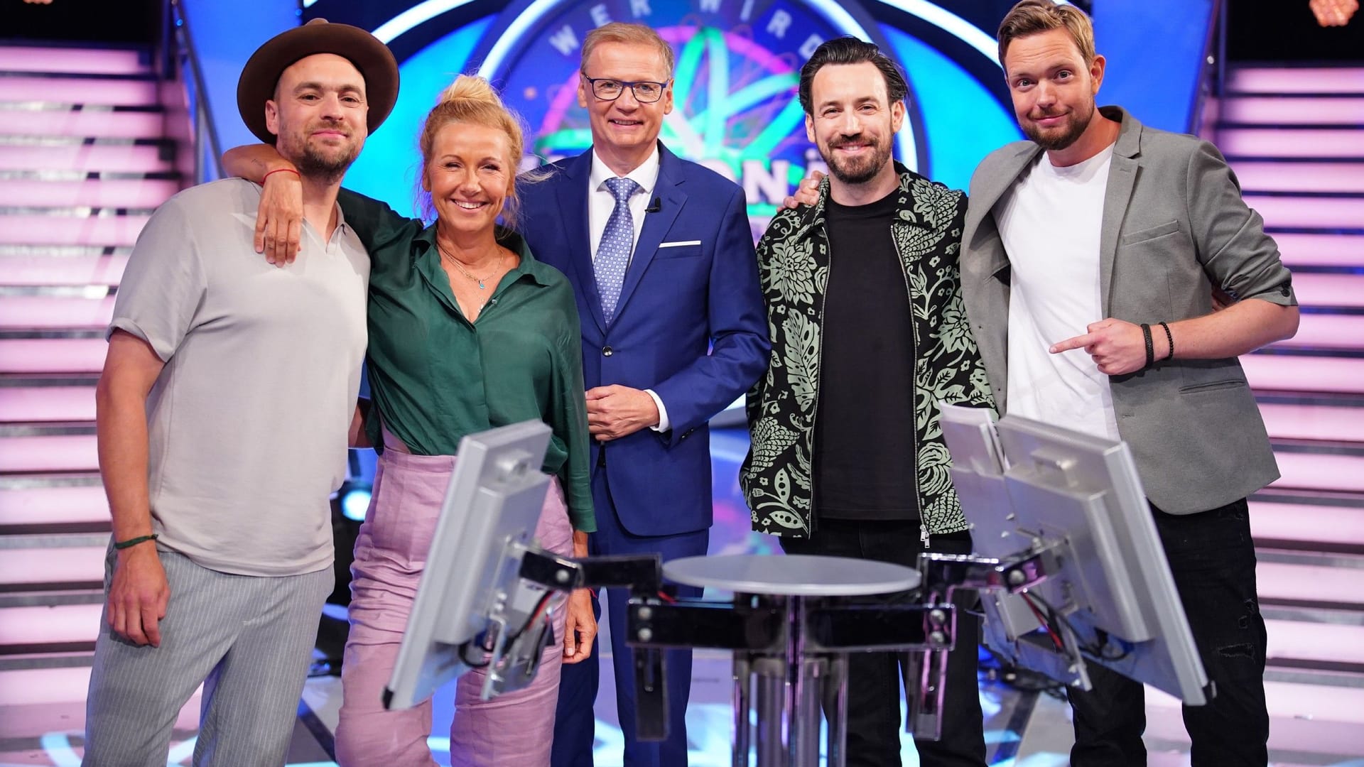 Raten für den guten Zweck: Max Mutzke, Andrea Kiewel, Jan Köppen und Bastian Bielendorfer mit Moderator Günther Jauch.