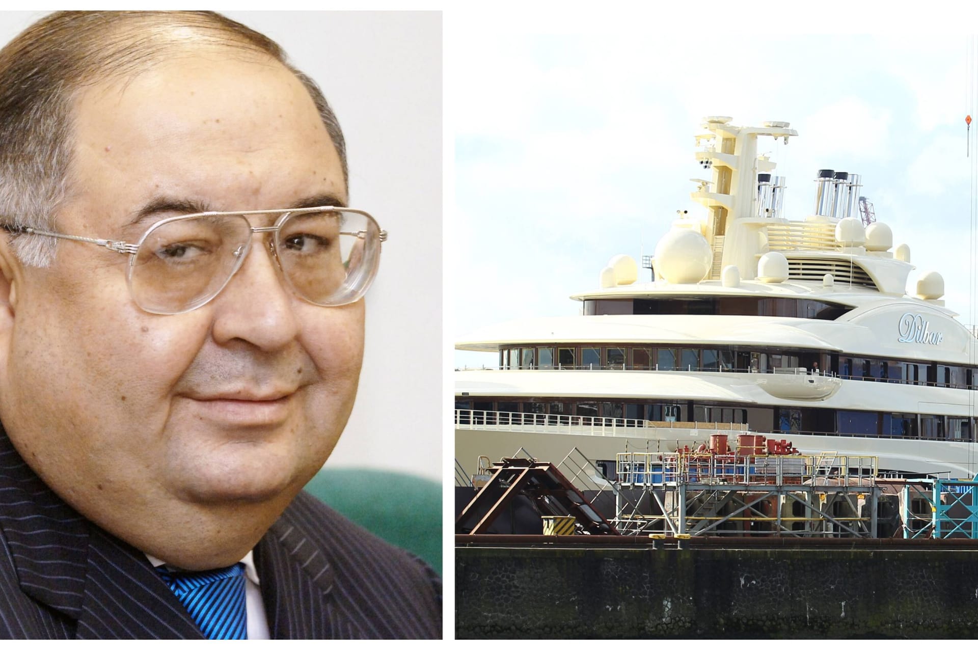 Der russische Oligarch Alisher Usmanov und seine Jacht "Dilbar" im Hamburger Hafen (Archivbild): Zur Ausstattung des Schiffes gehören Kunstschätze.