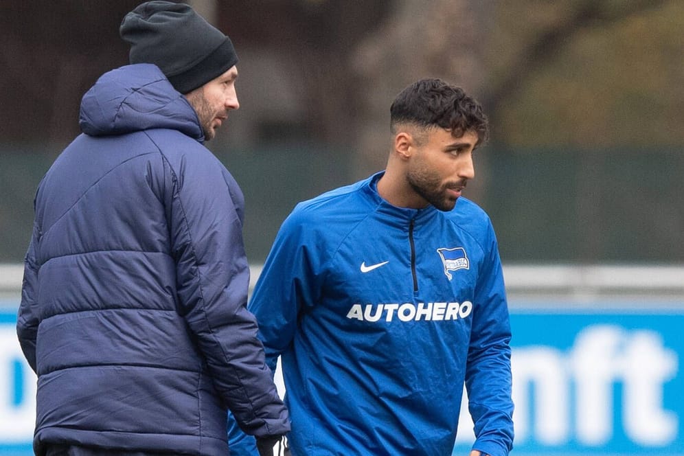 Sandro Schwarz und Nader El-Jindaoui: Der Hertha-Trainer mit dem U23-Spieler.