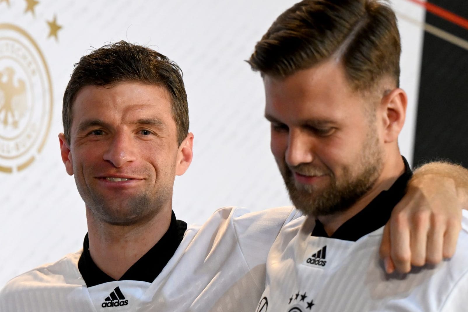 Thomas Müller und Niclas Füllkrug: Beide waren am Dienstag gemeinsam auf der DFB-Pressekonferenz.