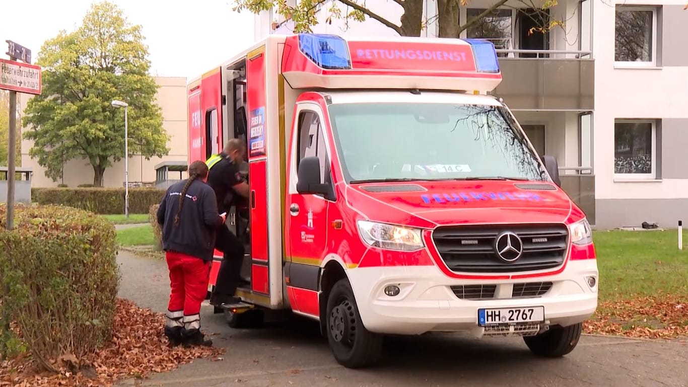 Ein Rettungswagen steht in einer Einfahrt: Eine Frau musste nach einem Angriff ins Krankenhaus gebracht werden.