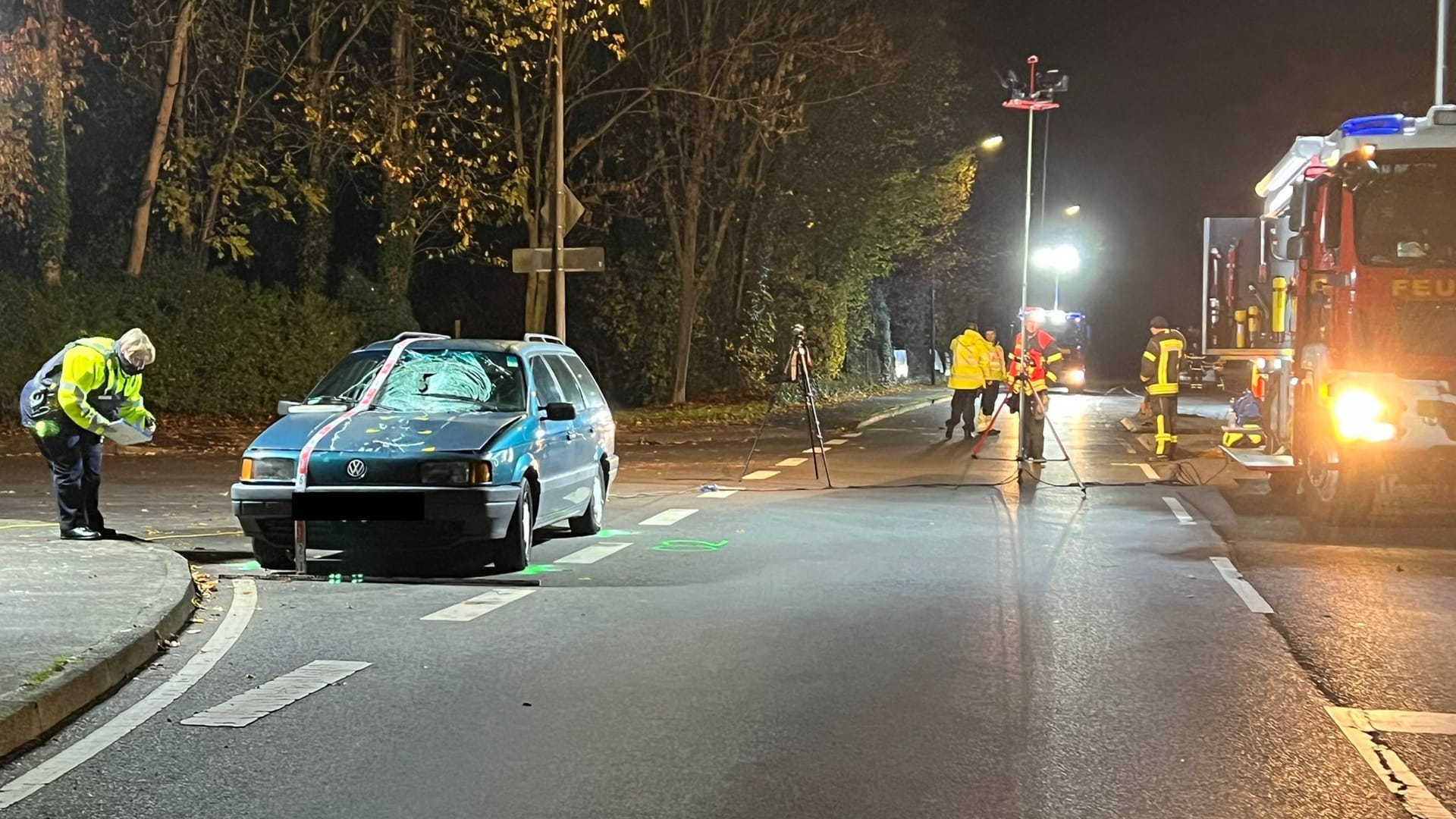 Feuerwehr im Einsatz am Unfallort: Ein Auto erfasste eine Frau und ihren Hund. Feuerwehr im Einsatz am Unfallort: Ein Auto erfasste eine Frau und ihren Hund.