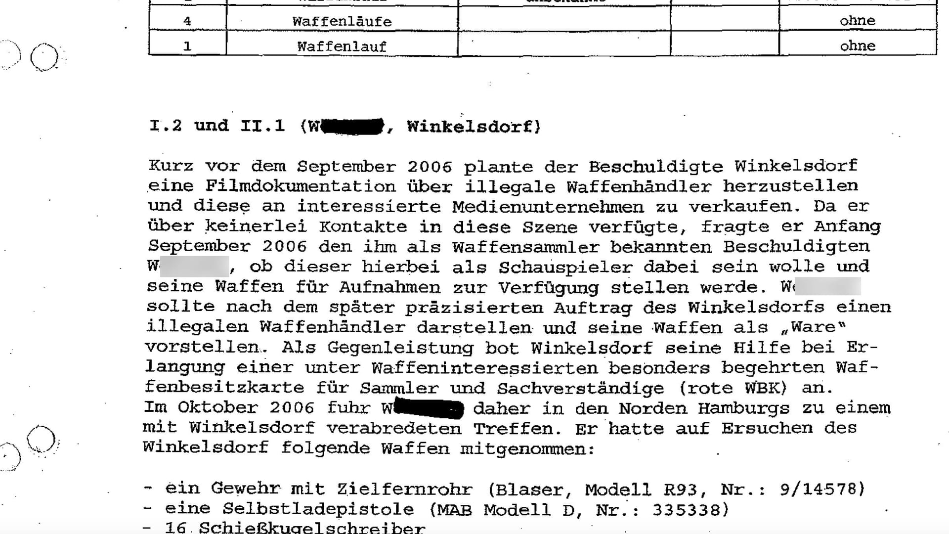 Eine Seite aus der Anklageschrift gegen Winkelsdorf