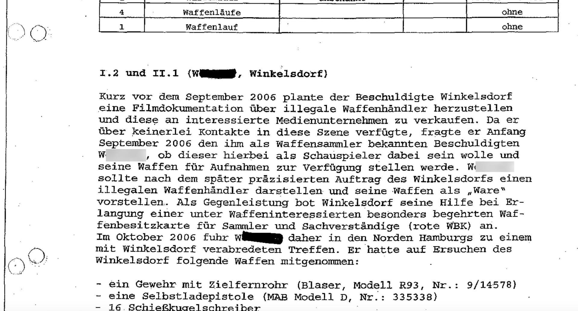 Eine Seite aus der Anklageschrift gegen Winkelsdorf