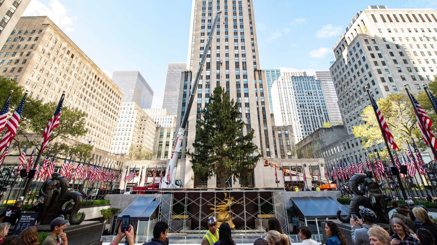 New York Weihnachtsbaum am Rockefeller Center aufgestellt