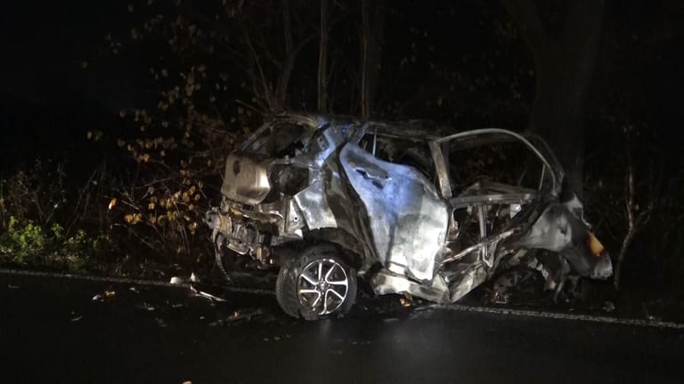 Das Auto des verunfallten Mannes: Der Fahrer krachte gegen einen Baum.
