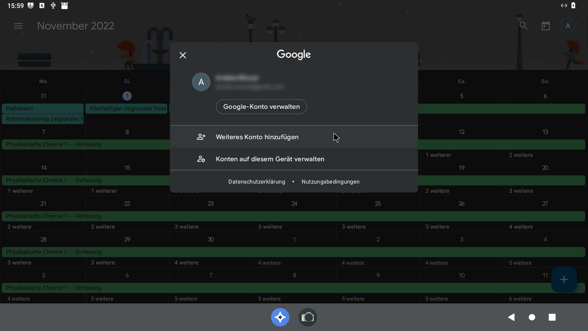 Google-Konten lassen sich in der Google Kalender App verwalten.