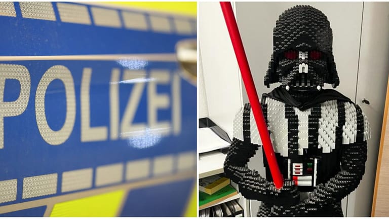 Die Polizei Hannover mit einem Ermittlungserfolg im Fall des Lego-Darth-Vaders (Montage): Im Internet stellten die Beamten den Sith-Lord sicher.