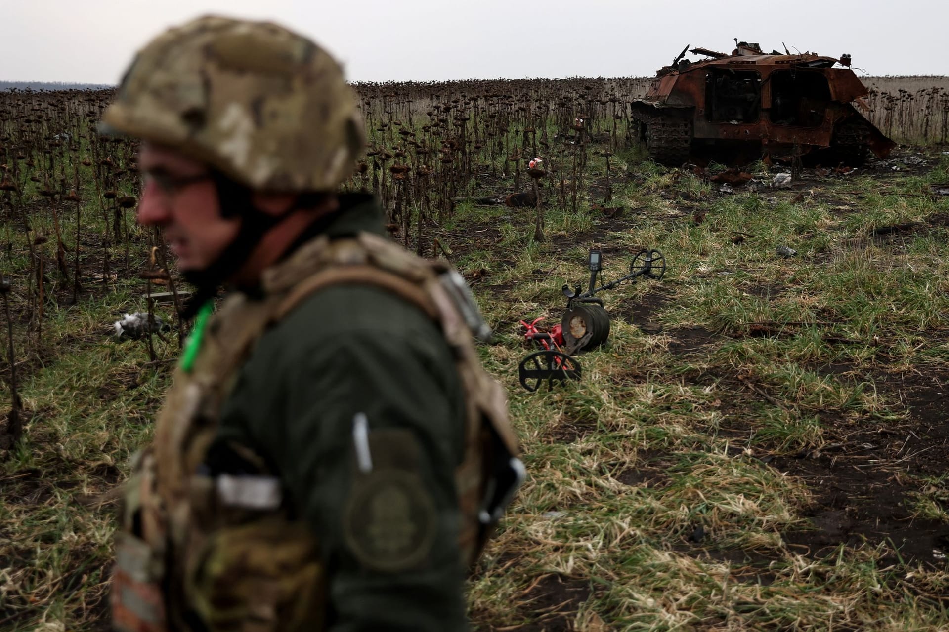 Ukrainian National guard demining team Battalion Dnipro 1 clears mine fields in Donetsk region of Ukraine