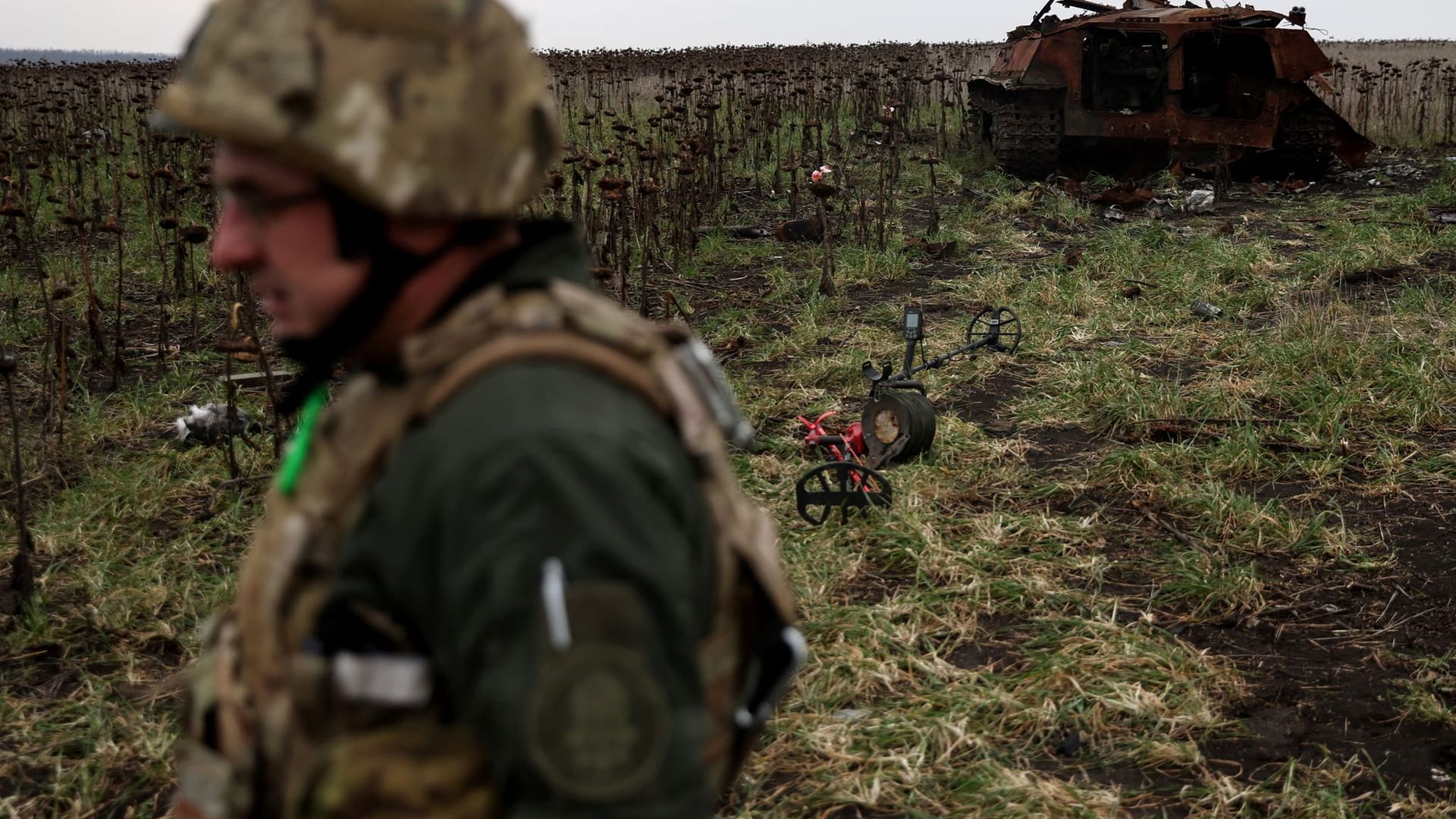 Ukrainian National guard demining team Battalion Dnipro 1 clears mine fields in Donetsk region of Ukraine