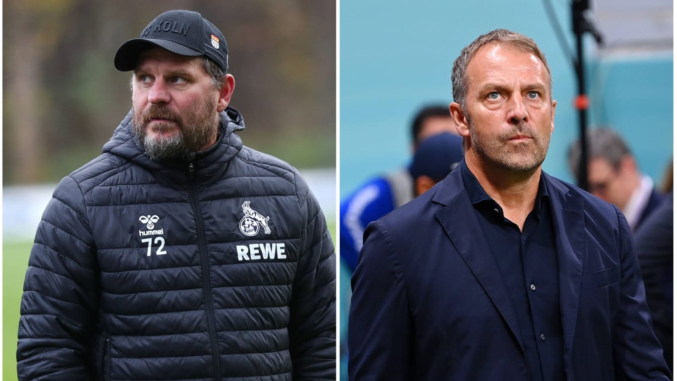 Steffen Baumgart und Hansi Flick (Collage): Der Kölner nimmt den DFB-Trainer in Schutz.