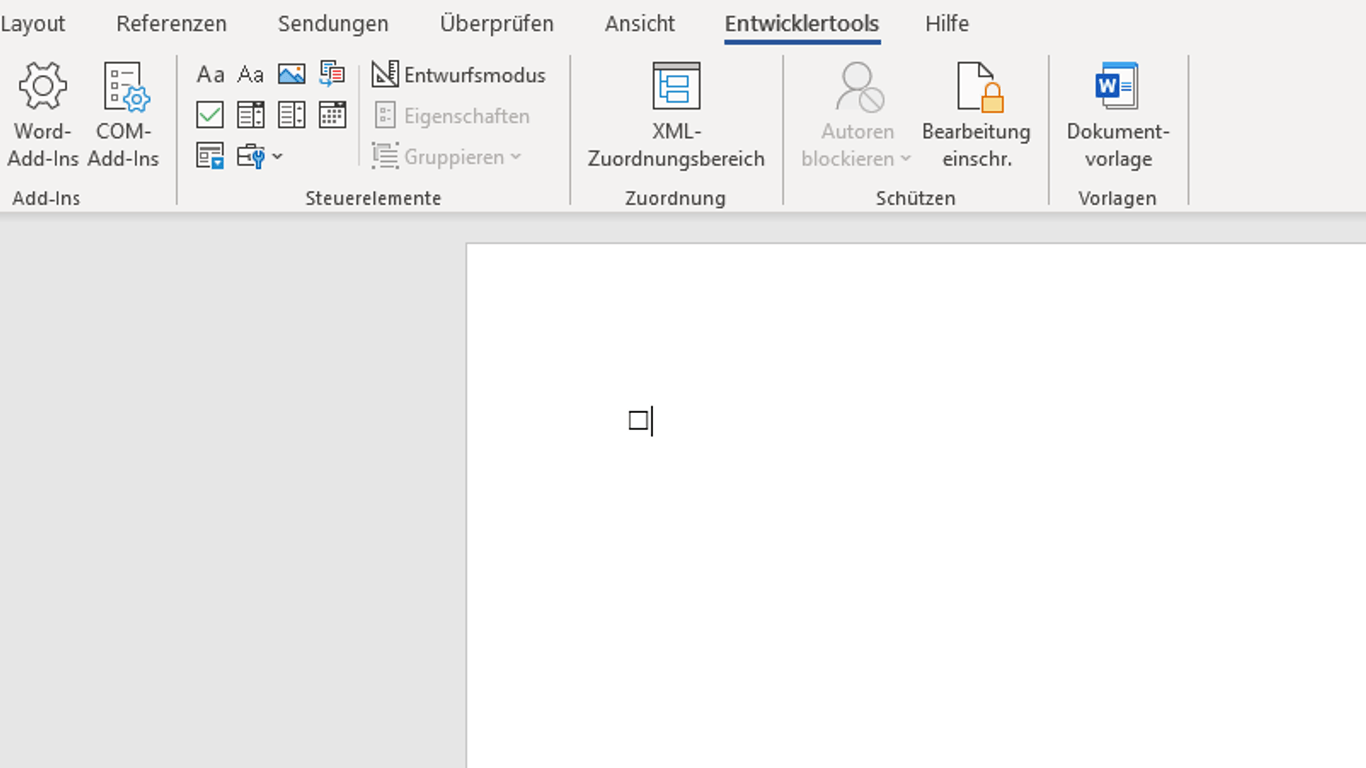 Microsoft Word: Kontrollkästchen über "Entwicklertools" auswählen