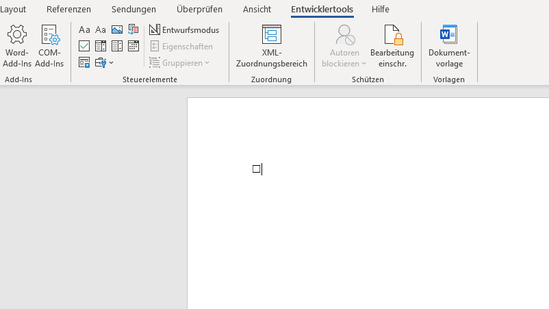 Microsoft Word: Kontrollkästchen über "Entwicklertools" auswählen