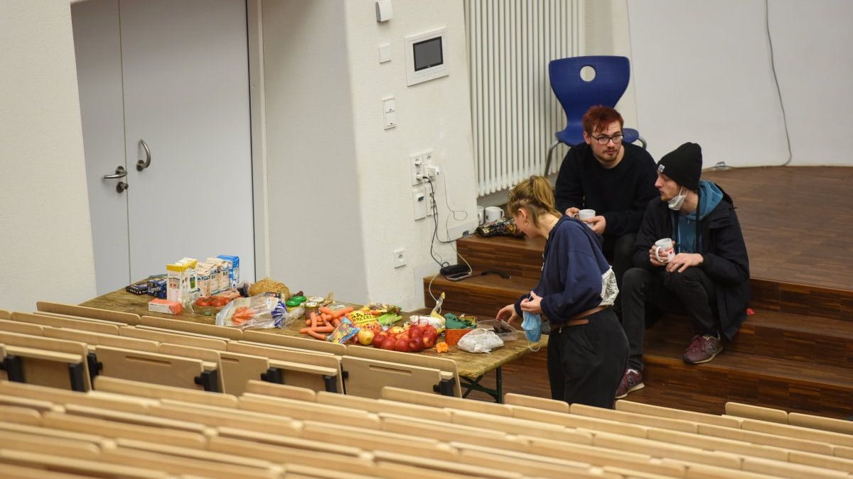 Besetzter Hörsaal an der Universität Leipzig: Die Protestierenden hatten Schlafsäcke und Verpflegung mitgebracht.