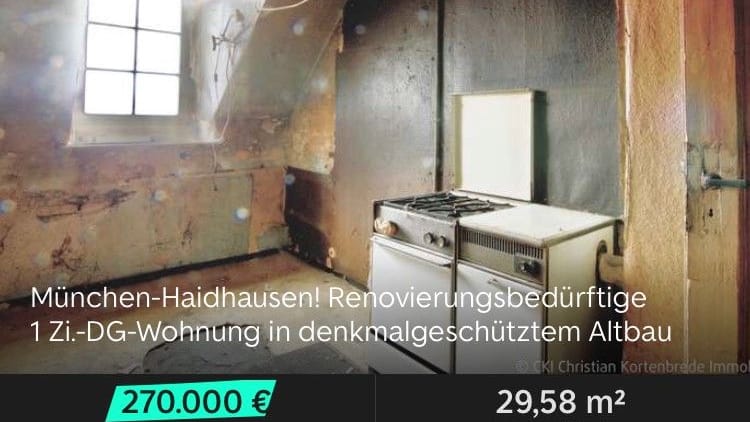 Das Exposé: Das Wohn- und Schlafzimmer hat rund 13 Quadratmeter – und keine Heizung. Das Exposé: Das Wohn- und Schlafzimmer hat rund 13 Quadratmeter – und keine Heizung.