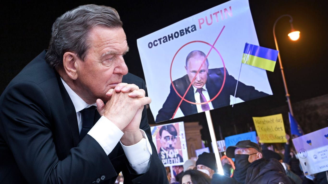 Gerhard Schröder wird zu viel Putin-Nähe vorgeworfen (Montage): Freunde und Partei wenden sich vom Altbundeskanzler ab.