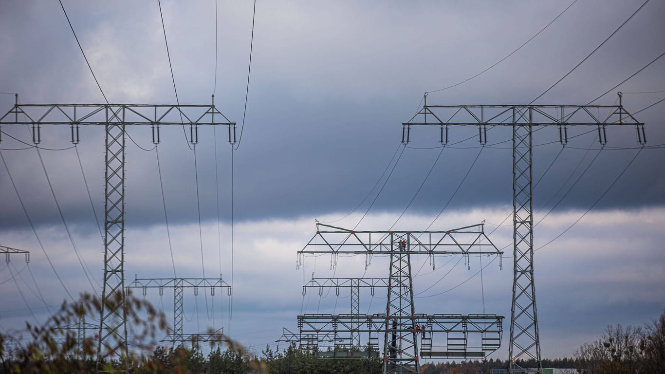 Strommasten in Brandenburg (Symbolfoto): Der deutsche Mittelstand sorgt sich um hohe Energiepreise.