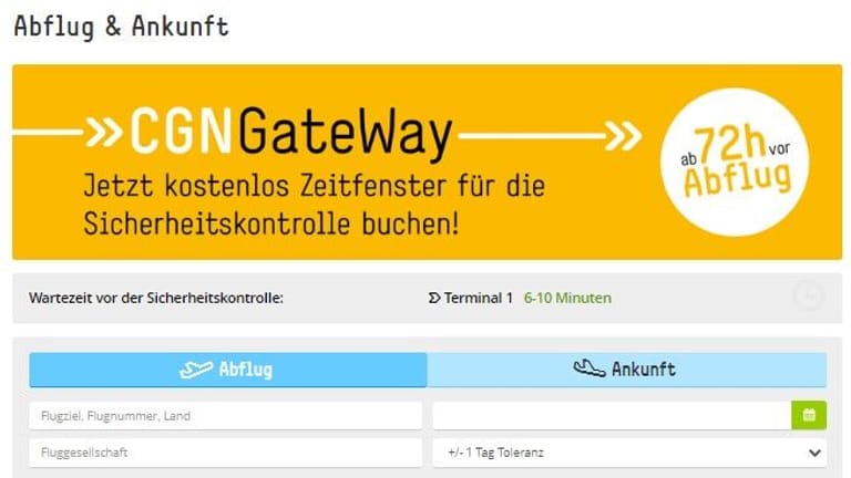 CGN Gateway (Screenshot): Der Service soll dabei helfen, Wartezeiten am Flughafen zu verkürzen.