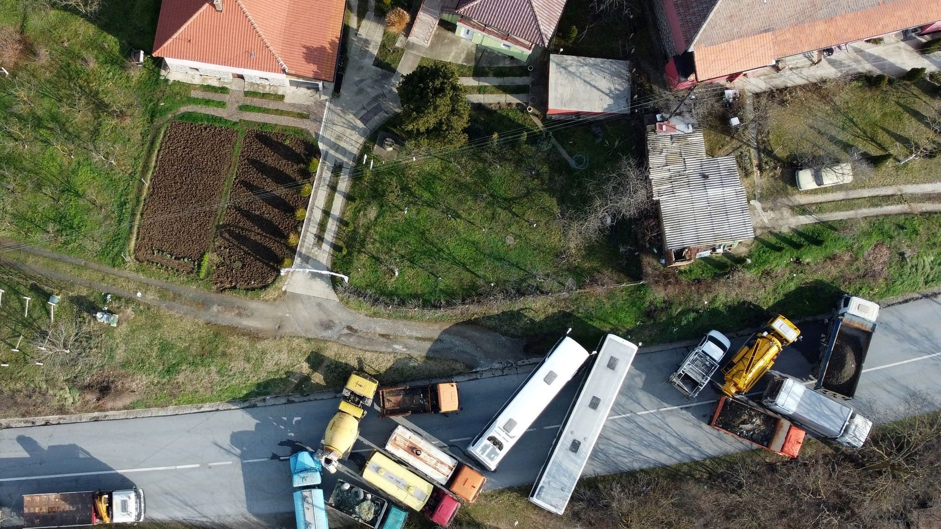 A roadblock is seen in Rudare, near the northern part of the ethnically-divided town of Mitrovica