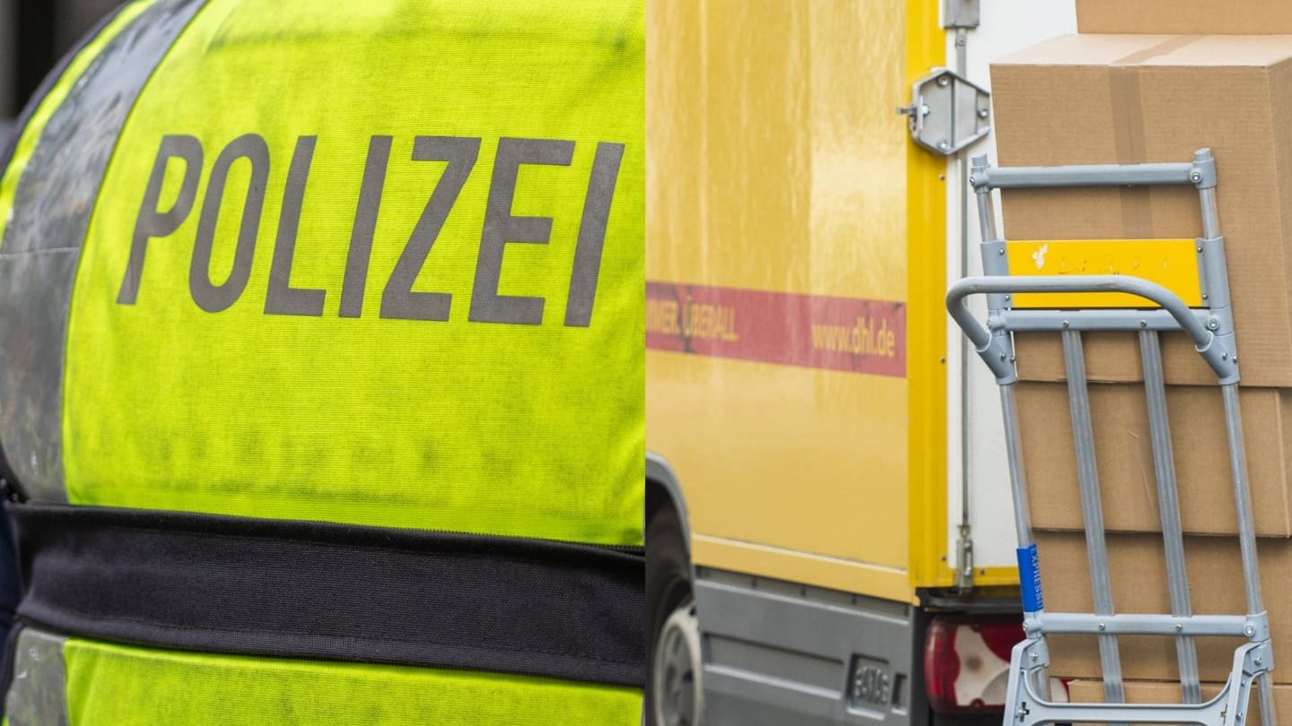 Polizist in Uniform und Paketauto (Symbolfotos): Die Beamten konnten den Dieb stoppen. Polizist in Uniform und Paketauto (Symbolfotos): Die Beamten konnten den Dieb stoppen.