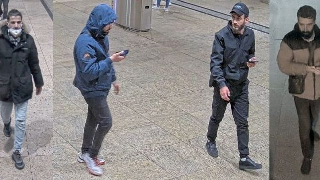 Vier von fünf Gesuchten: Die Polizei fahndet im Zusammenhang mit einem schweren Raub nach diesen Männern. Vier von fünf Gesuchten: Die Polizei fahndet im Zusammenhang mit einem schweren Raub nach diesen Männern.