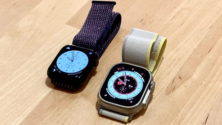 Apple Watch 8 und Apple Watch Ultra (rechts) im Vergleich