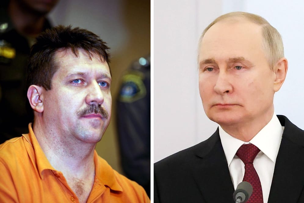 Wiktor But, kurz nach seiner Verhaftung im Jahr 2008, und Russlands Machthaber Wladimir Putin.