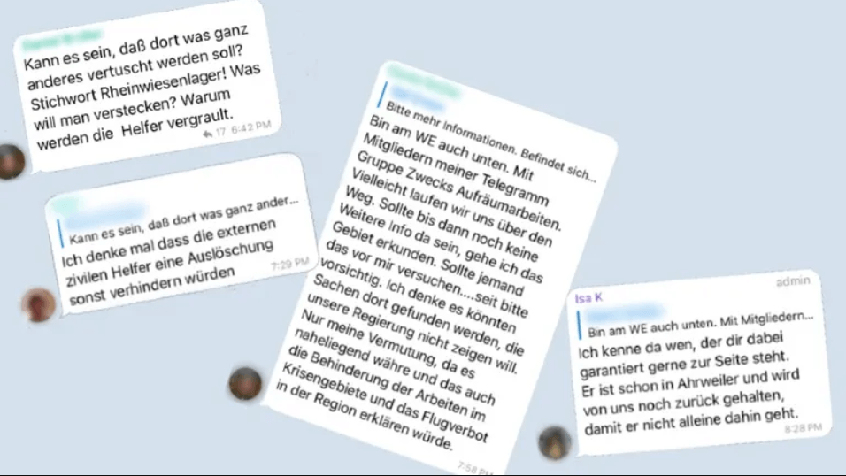 Gebiet erkunden: Peter W. (mittleres Posting) wollte beim Einsatz zur Fluthilfe aufs Geländer der früheren Rheinweisenlager, schrieb er auf Telegram.