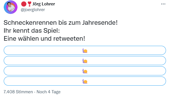 Schneckenrennen: Bei Online-Abstimmung gewinnt immer eine bestimmte Schnecke, wenn die Mitspieler das Experiment nicht kennen.