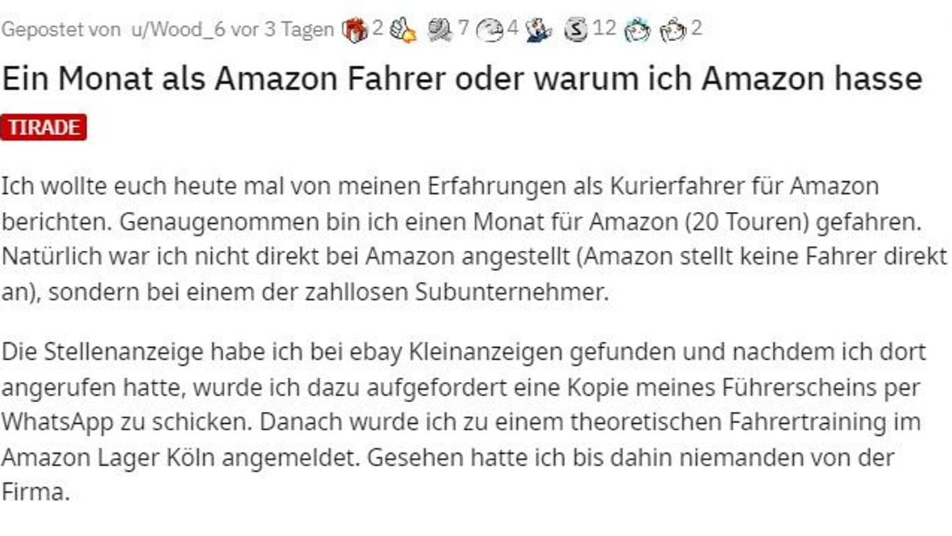 Post auf reddit.com: Der Nutzer "Wood_6" erhebt schwere Vorwürfe gegen Amazon.