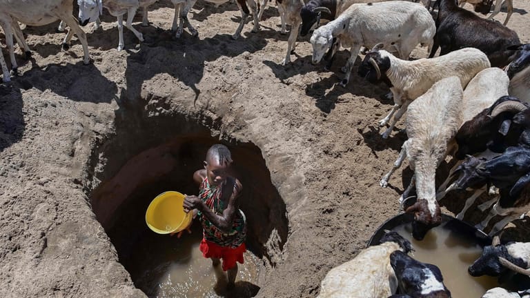 Kenianer graben Löcher, um an ein bisschen Wasser zu gelangen.
