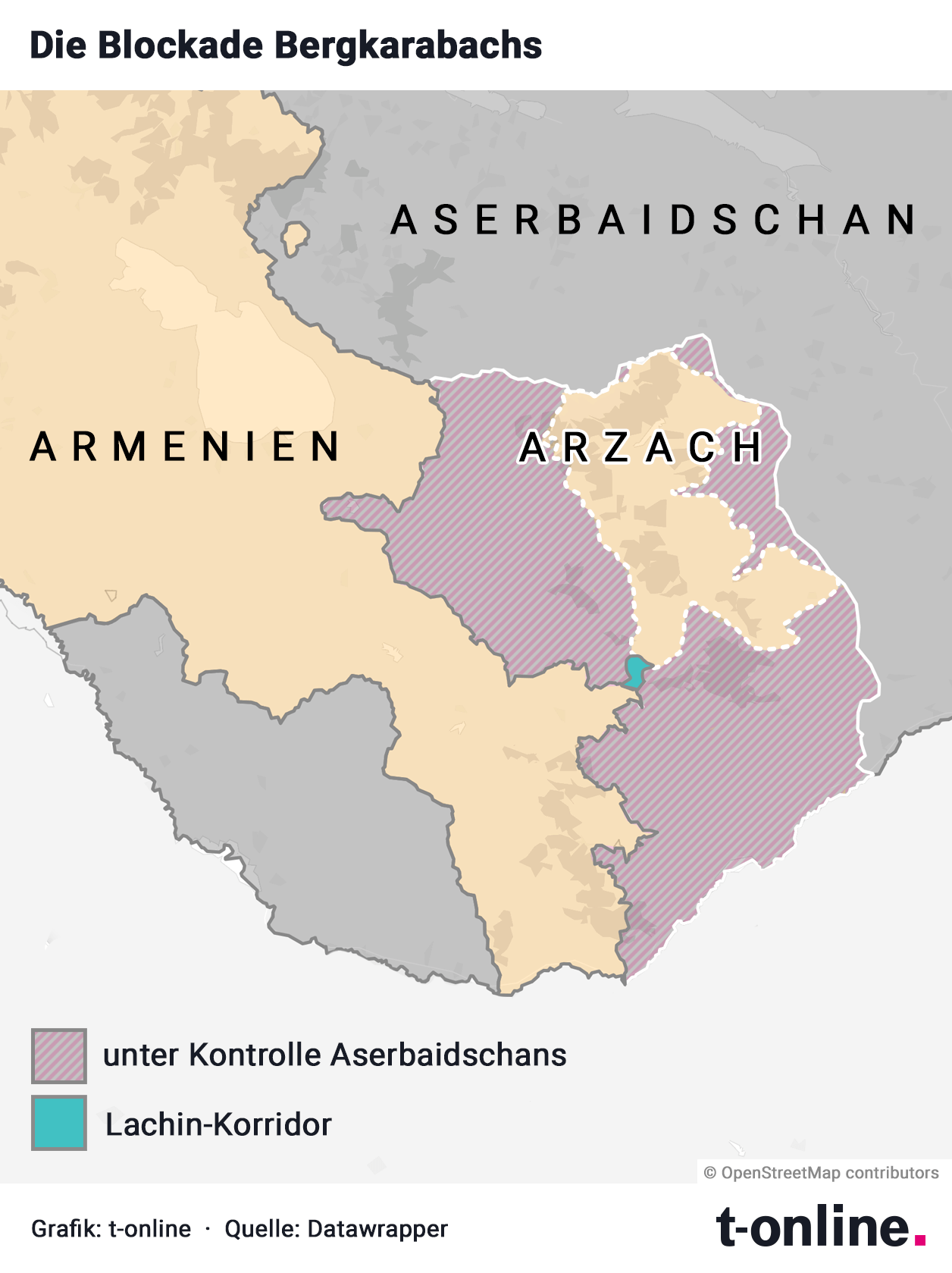 Der schmale Korridor, der Armenien und Arzach verbindet, wird von Aserbaidschan blockiert.