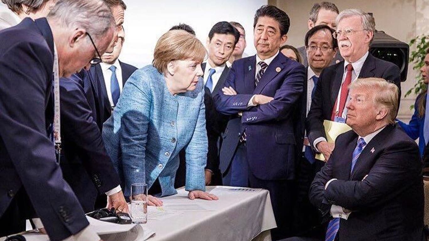 G7-Gipfel in Kanada 2018: die restlichen G7-Staaten ringen mit Trump um eine gemeinsame Abschlusserklärung – ohne Erfolg.