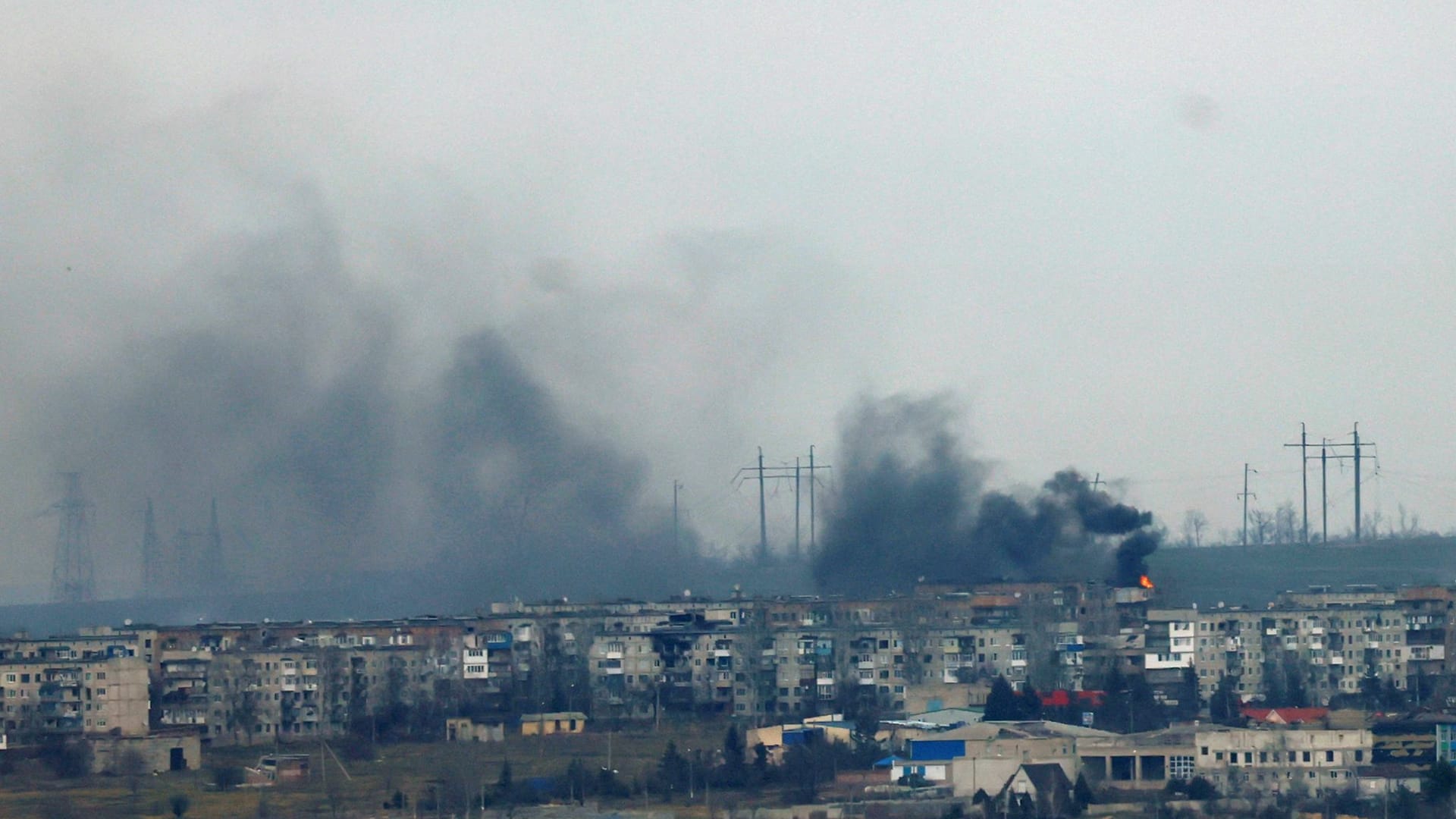 Smoke rises from strikes on the frontline city of Soledar