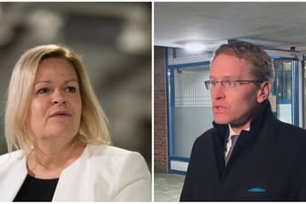Bundesinnenministerin Nancy Faeser (SPD) und Ministerpräsident Daniel Günther (CDU): Beide besuchten am Donnerstag noch einmal den Tatort in Brokstedt.