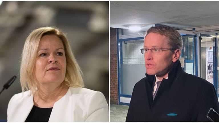 Bundesinnenministerin Nancy Faeser (SPD) und Ministerpräsident Daniel Günther (CDU): Beide besuchten am Donnerstag noch einmal den Tatort in Brokstedt.