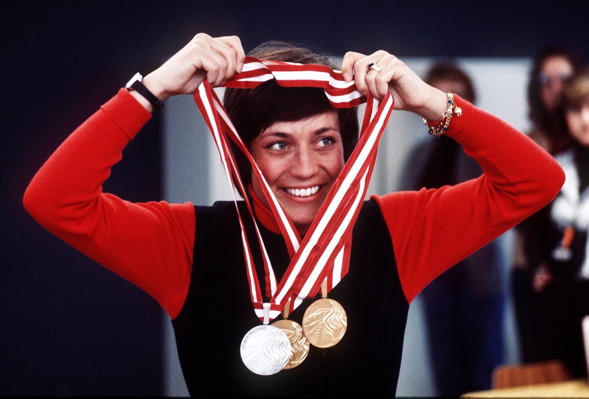 Rosi Mittermaier 1976 in Innsbruck: Dort holt sie neben Gold im Slalom auch Gold in der Abfahrt.