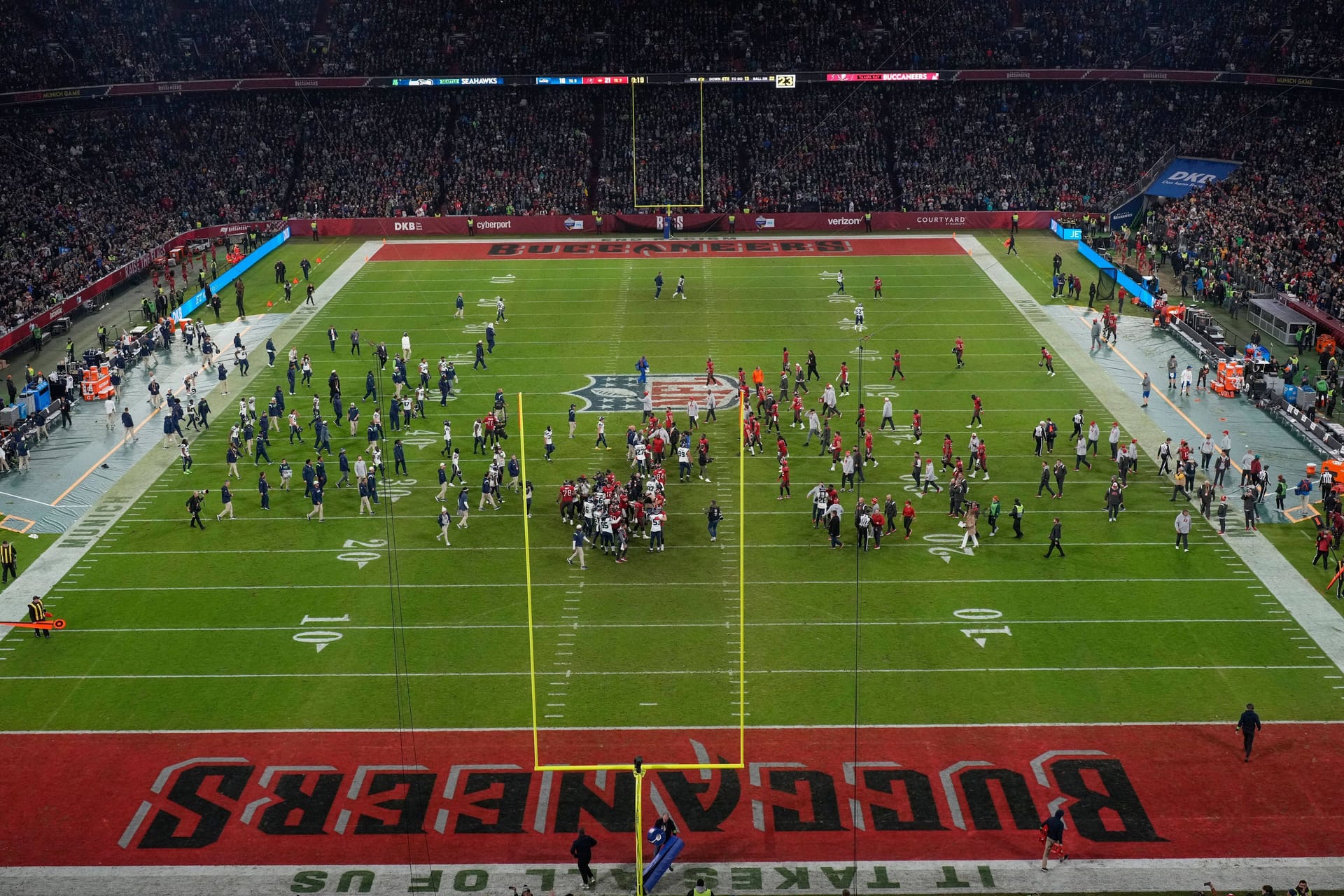 So war es 2022 bei der NFL in München (Archivbild): Nach der Deutschland-Premiere dürfte 2023 auch eine Partie in Frankfurt ausgetragen werden.