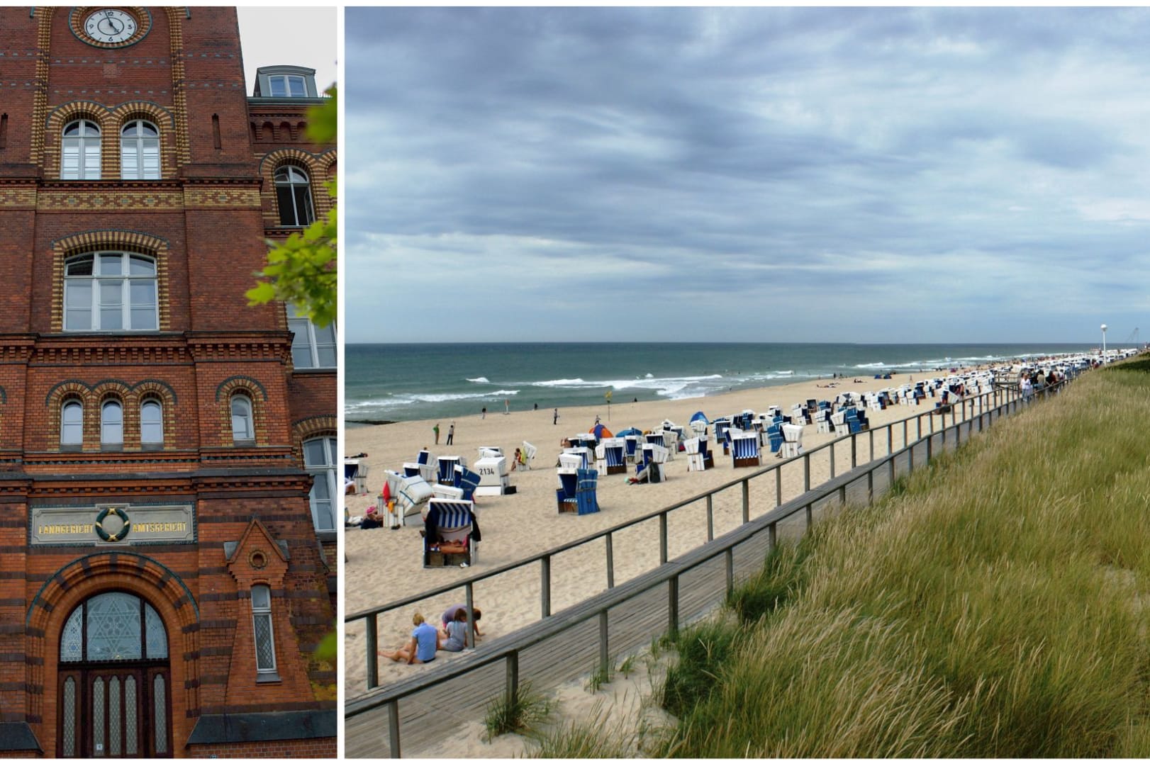 Blick auf das Landgericht Flensburg und den Strand von Sylt: Wo andere Urlaub machen, hat sich 2016 eine schreckliche Tat ereignet.