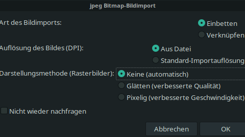 Diese Einstellungen eignen sich, um Bilder in Inkscape für die Vektorisierung zu importieren.